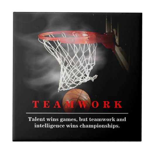 Teamwork Basketbal Motiverend Inspirerend Tegeltje (Voorkant)