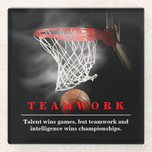 Teamwork Basketball Motivational Inspirational Glazen Onderzetter (Voorkant)