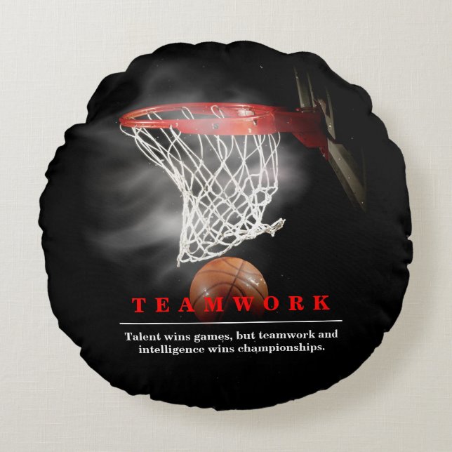 Teamwork Basketball Motivational Inspirational Rond Kussen (Voorkant)