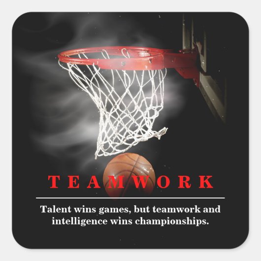 Teamwork Basketball Motivational Inspirational Vierkante Sticker (Voorkant)