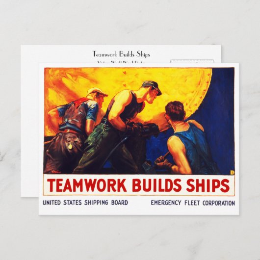 Teamwork bouwt schepen briefkaart (Voorkant / Achterkant)