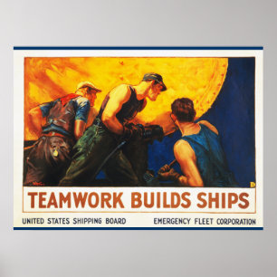 Teamwork bouwt schepen poster