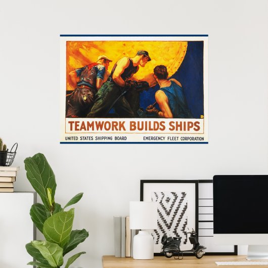 Teamwork bouwt schepen poster (Thuiskantoor)
