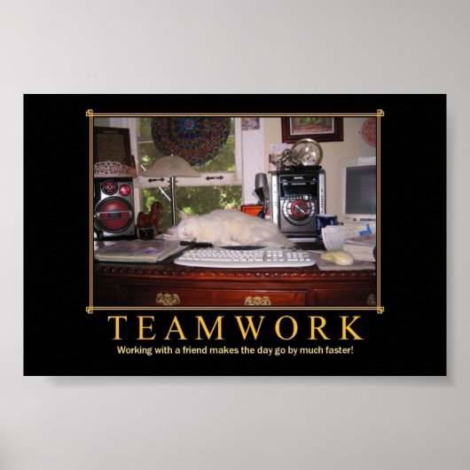 Teamwork Desk Kat Mini Poster (Voorkant)