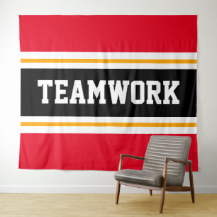 TEAMWORK Fun Helder Rood Zwart Wit Racing Stripes Wandkleed