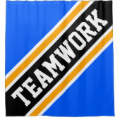 TEAMWORK Helder Blauw Geel Zwart Racing Stripes Douchegordijn (Voorkant)