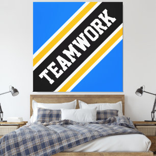 TEAMWORK Helder Blauw Zwart Slant Racing Stripes Canvas Afdruk