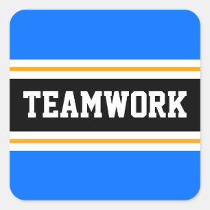 TEAMWORK Helder Blauw Zwart Wit Racing Stripes Vierkante Sticker