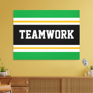 TEAMWORK Helder Groen Zwart Wit Racing Stripes Canvas Afdruk
