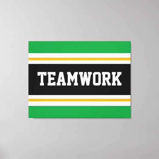 TEAMWORK Helder Groen Zwart Wit Racing Stripes Canvas Afdruk (Voorkant)