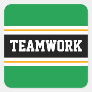 TEAMWORK Helder Groen Zwart Wit Racing Stripes Vierkante Sticker