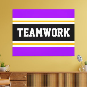 TEAMWORK Helder Paarse Zwart Wit Racing Stripes Canvas Afdruk