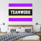 TEAMWORK Helder Paarse Zwart Wit Racing Stripes Canvas Afdruk (Insitu (Slaapkamer))