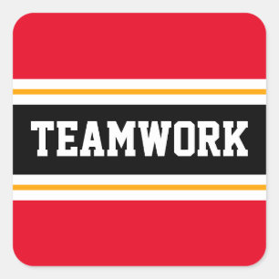 TEAMWORK Helder Rood Zwart Sinaasappel Racing Stri Vierkante Sticker