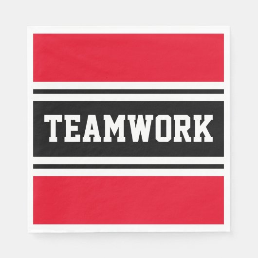 TEAMWORK Helder Rood Zwart Wit Racing Stripes Servet (Voorkant)