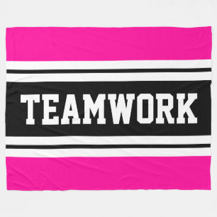 TEAMWORK Helder Roze Zwart Wit Racing Stripes Fleece Deken