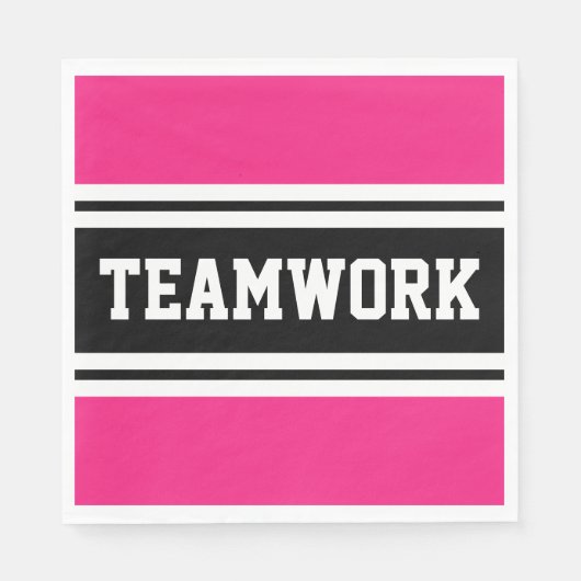 TEAMWORK Helder Roze Zwart Wit Racing Stripes Servet (Voorkant)