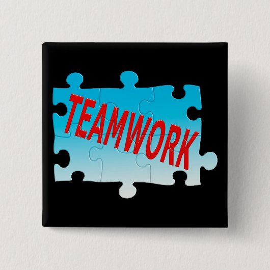 Teamwork Jigzaag Puzzle Vierkante Button 5,1 Cm (Voorkant)