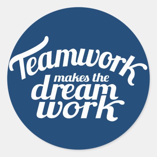 Teamwork maakt de droom blauw en wit ronde sticker (Voorkant)