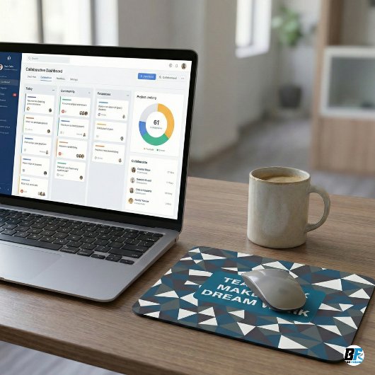 Teamwork Makes The Dream Work | Modern Blue Geomet Muismat