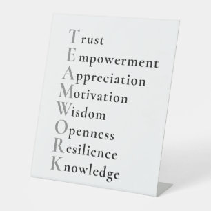 Teamwork positieve woorden voetstuk bord reclamebord met voetstuk