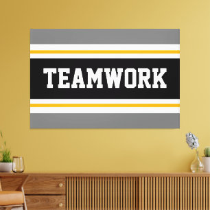 TEAMWORK Sportief Grijs Zwart Oranje Racing Strepe Canvas Afdruk