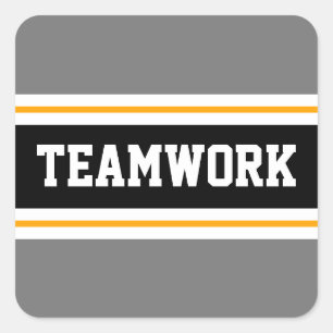 TEAMWORK Sportief Grijs Zwart Wit Racing Stripes Vierkante Sticker