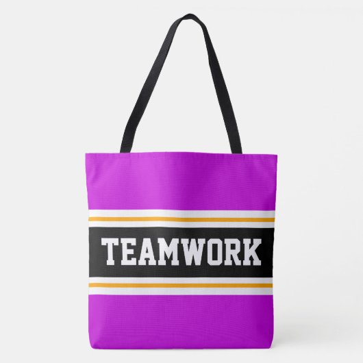 TEAMWORK Sportieve Roze Zwart Wit Racing Stripes Tote Bag (Voorkant)