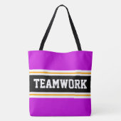 TEAMWORK Sportieve Roze Zwart Wit Racing Stripes Tote Bag (Achterkant)
