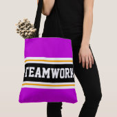 TEAMWORK Sportieve Roze Zwart Wit Racing Stripes Tote Bag (Dichtbij)