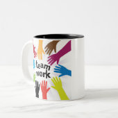 teamwork tweekleurige koffiemok (Voorkant links)