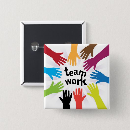 teamwork vierkante button 5,1 cm (Voorkant /achterkant)