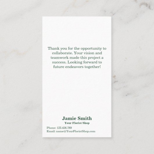 Teamwork Waardering Custom Bloemist Dank u Visitekaartje (Achterkant)