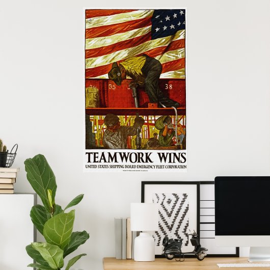Teamwork Wins Poster (Thuiskantoor)