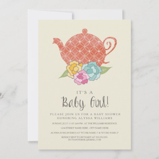  teapot Baby Girl Shower Kaart (Voorkant)