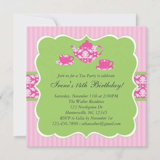 Teapot Birthday Party Invitation Kaart (Voorkant)