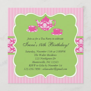 Teapot Birthday Party Invitation Kaart