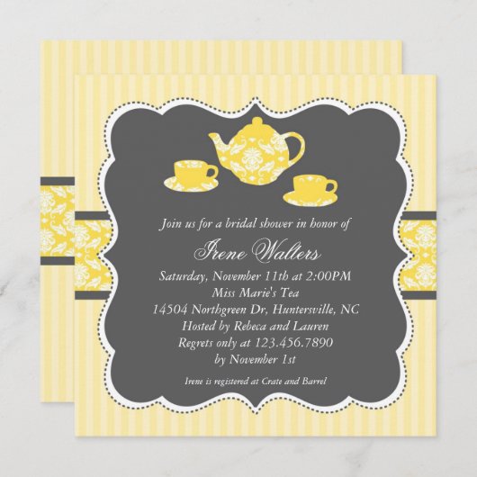 Teapot Bridal Shower Invitation Kaart (Voorkant / Achterkant)
