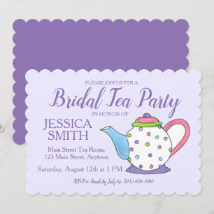 Teapot Bridal Wedding Shower Paarse Tea Party Kaart
