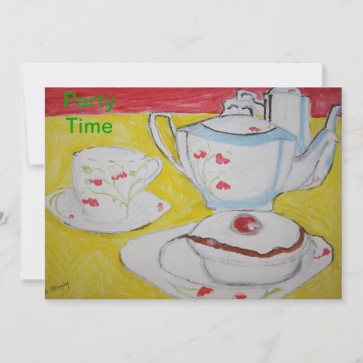 Teapot, Cup en Cake Party Time Invitation Kaart (Voorkant)
