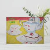 Teapot, Cup en Cake Party Time Invitation Kaart (Staand voorkant)