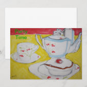 Teapot, Cup en Cake Party Time Invitation Kaart (Voorkant / Achterkant)