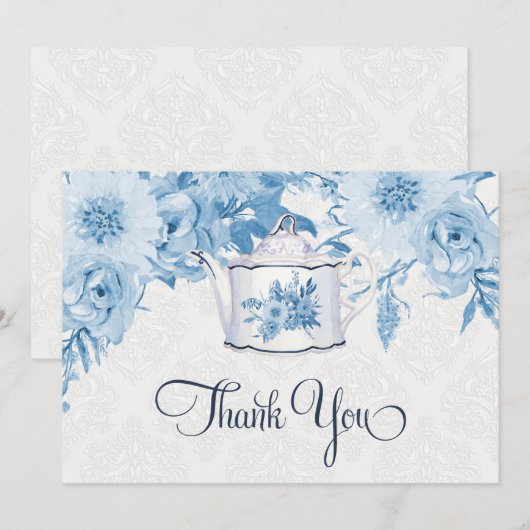 Teapot Dank je wel je noot Dusty Blue in White Flo Bedankkaart (Voorkant / Achterkant)