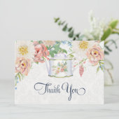 Teapot Dank je wel je noot Stusty Blue Blush Pink  Bedankkaart (Staand voorkant)