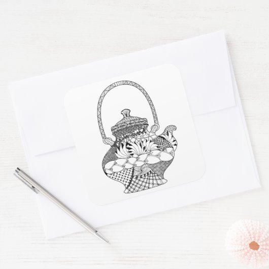 Teapot Doodle Vierkante Sticker (Envelop)