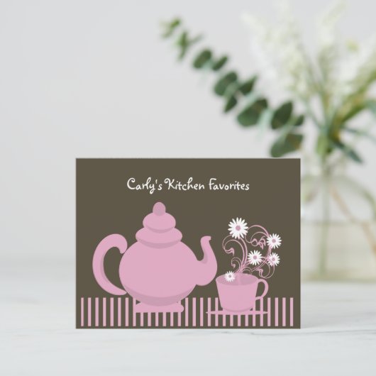 Teapot en Daisies Recept Kaart (Staand voorkant)