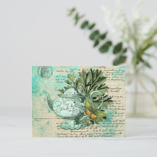  Teapot & Ephemera Collage Briefkaart (Staand voorkant)