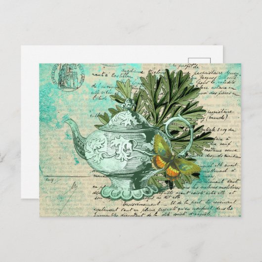  Teapot & Ephemera Collage Briefkaart (Voorkant / Achterkant)