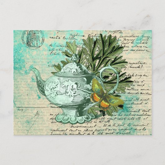  Teapot & Ephemera Collage Briefkaart (Voorkant)