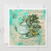  Teapot & Ephemera Collage Flat Kaart